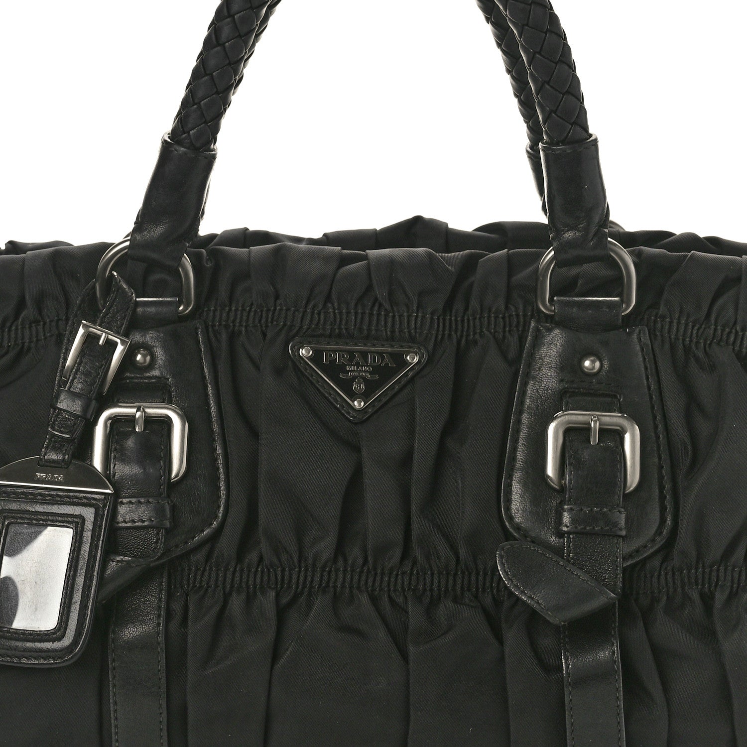 Prada Tessuto Nylon Nappa Braided Gaufre Shopping Satchel Black 7 of 9