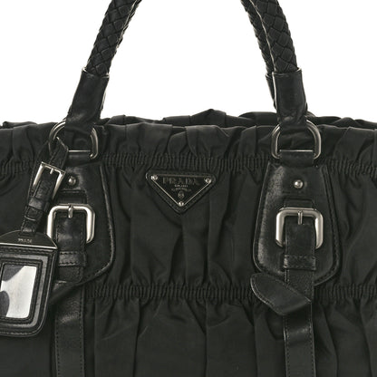 Prada Tessuto Nylon Nappa Braided Gaufre Shopping Satchel Black 7 of 9
