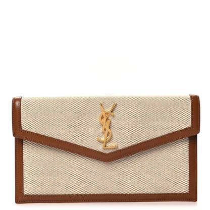 Saint Laurent Canvas Uptown Pouch Natural Beige Brick 1 of 9