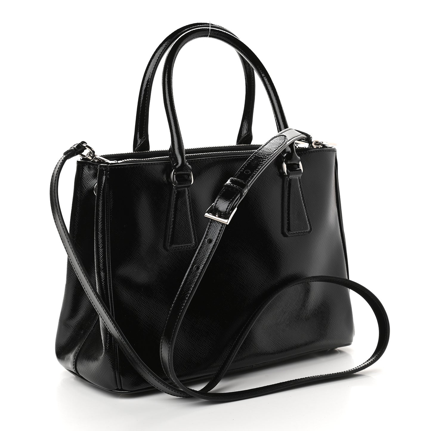 Saffiano Vernice Mini Galleria Double Zip Tote Black