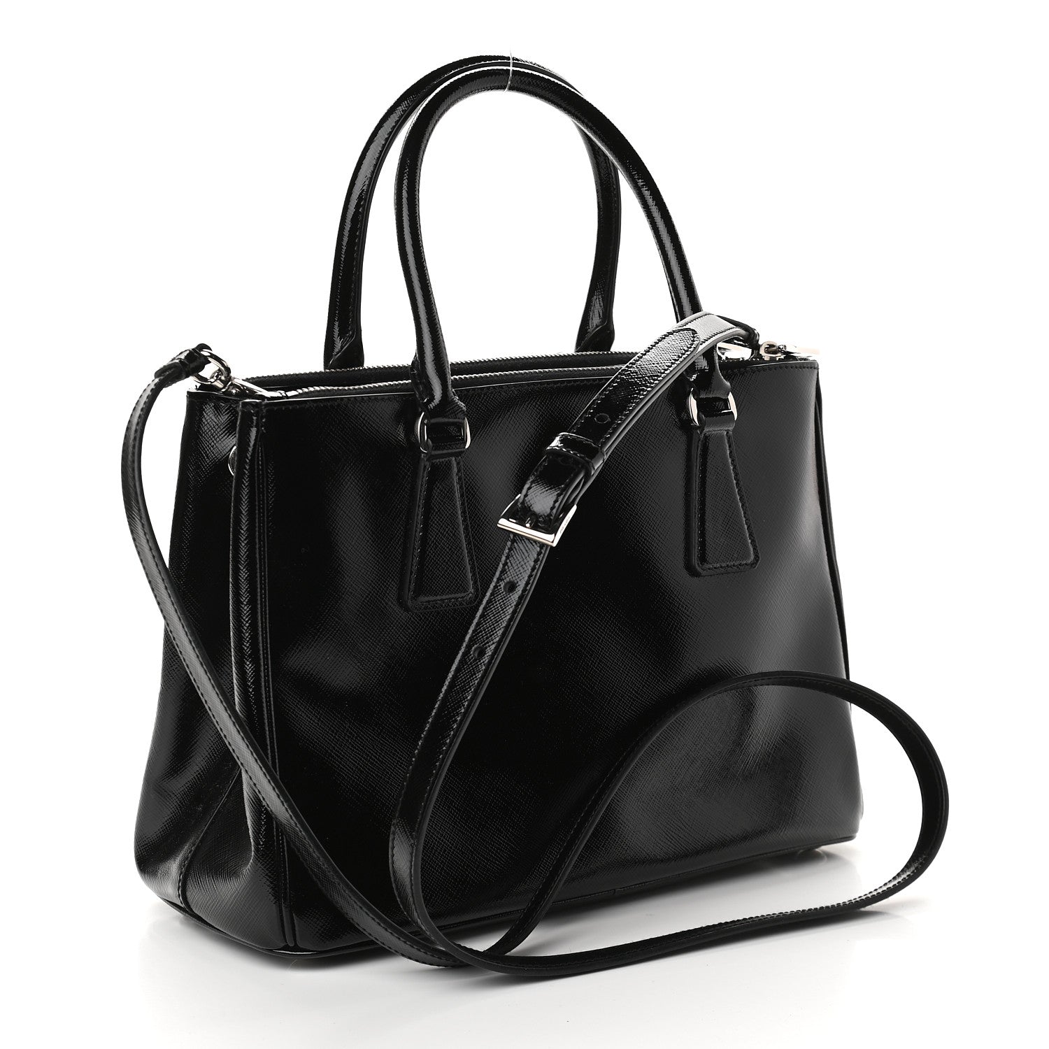 Prada Saffiano Vernice Mini Galleria Double Zip Tote Black 3 of 10