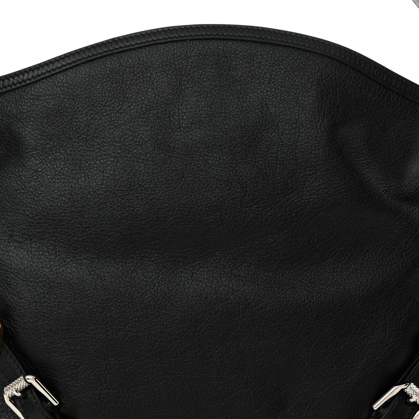 Tumbled Calfskin Medium Voyou Bag Black