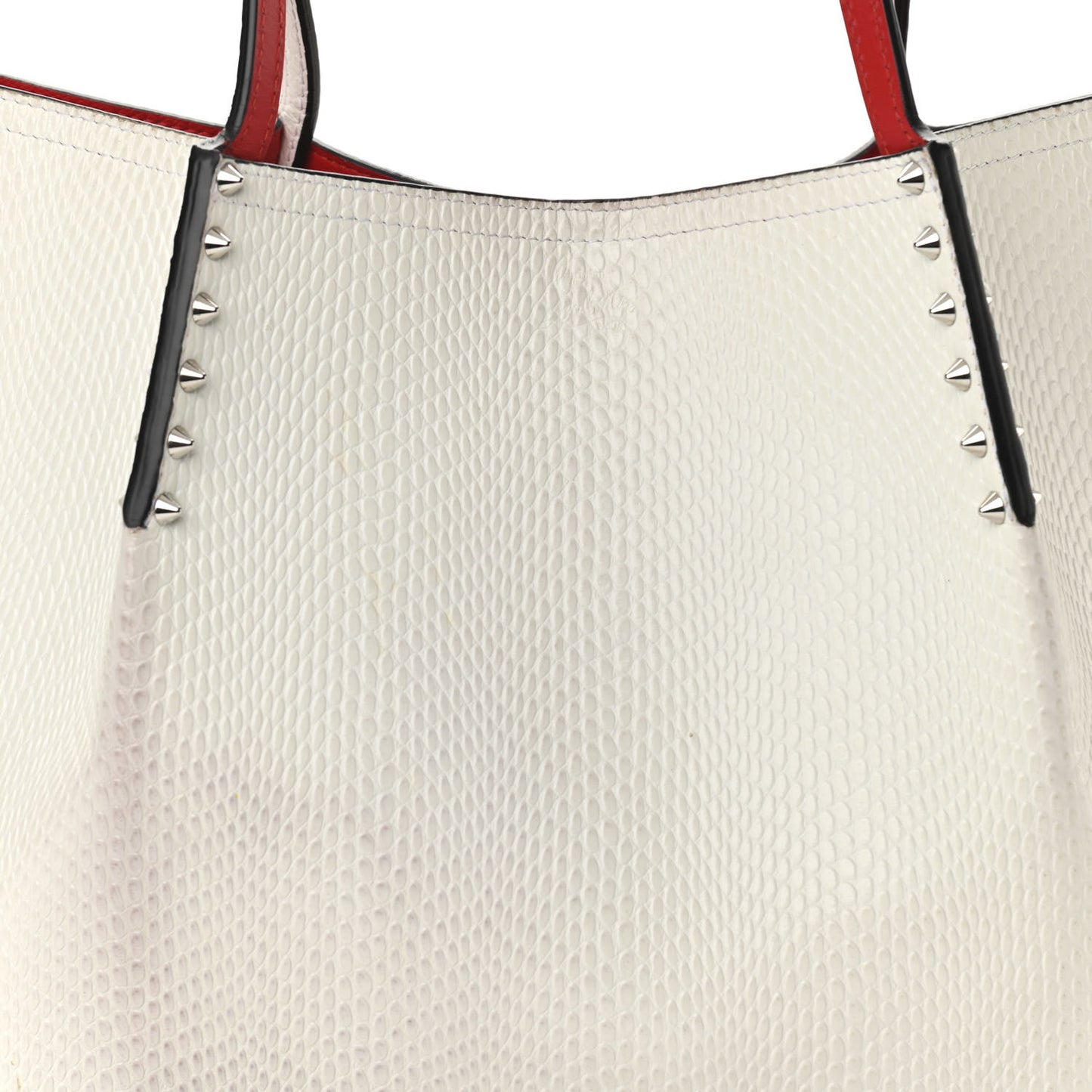 Calfskin Lizard Embossed Spikes East West Cabata Tote White