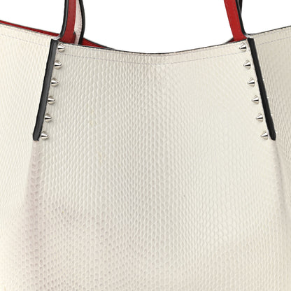Christian Louboutin Calfskin Lizard Embossed Spikes East West Cabata Tote White 7 of 13
