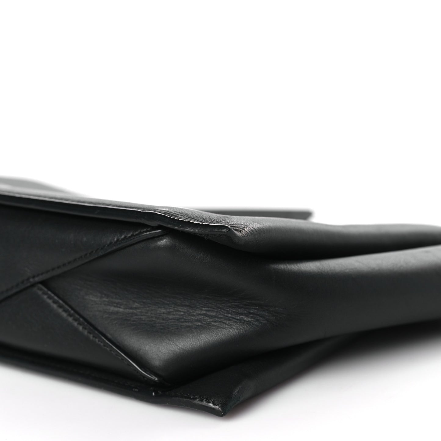 Smooth Calfskin Tri-Fold Clutch on Chain Black