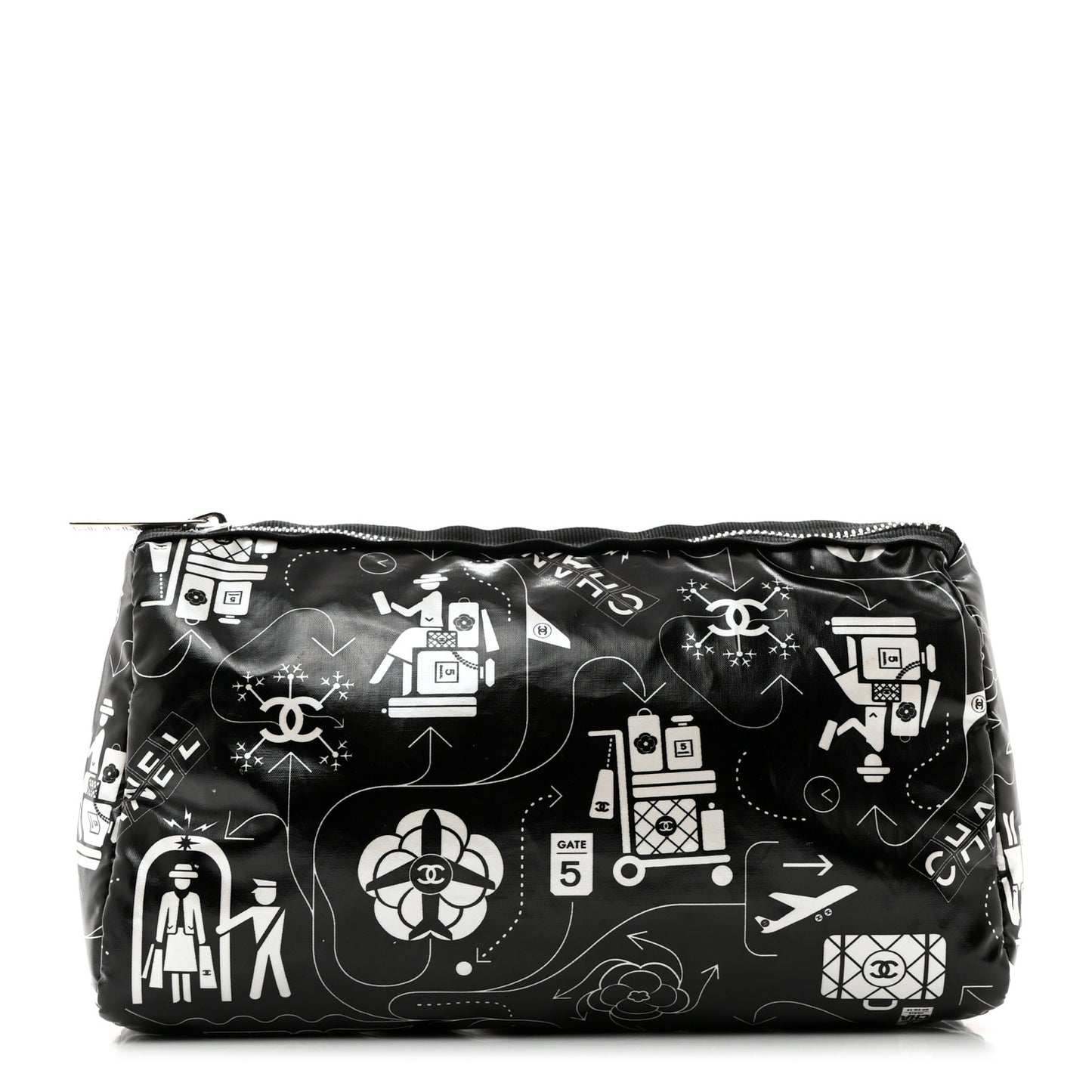 Coated Canvas Airline Cosmetic Pouch Black White