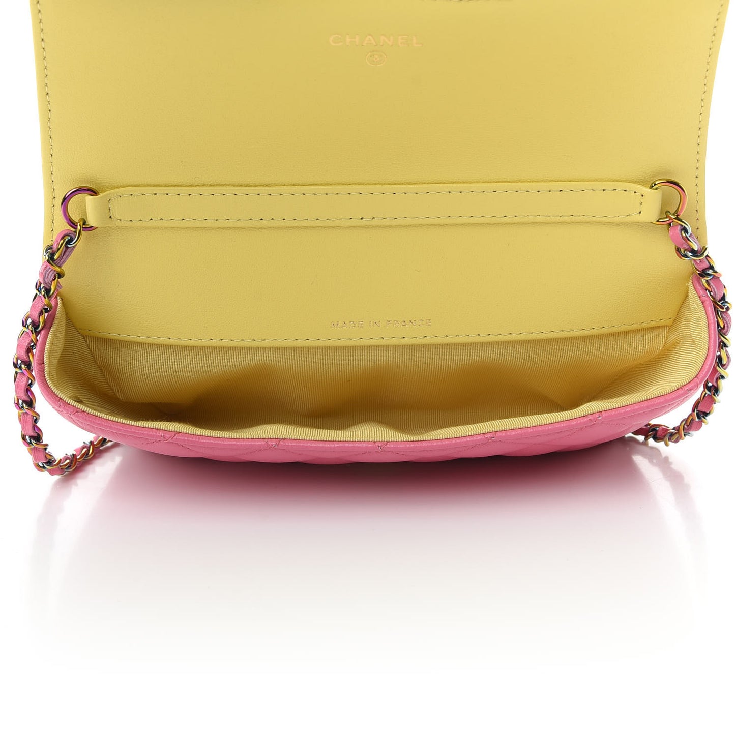 Lambskin Quilted Glasses Case With Chain Pink Yellow