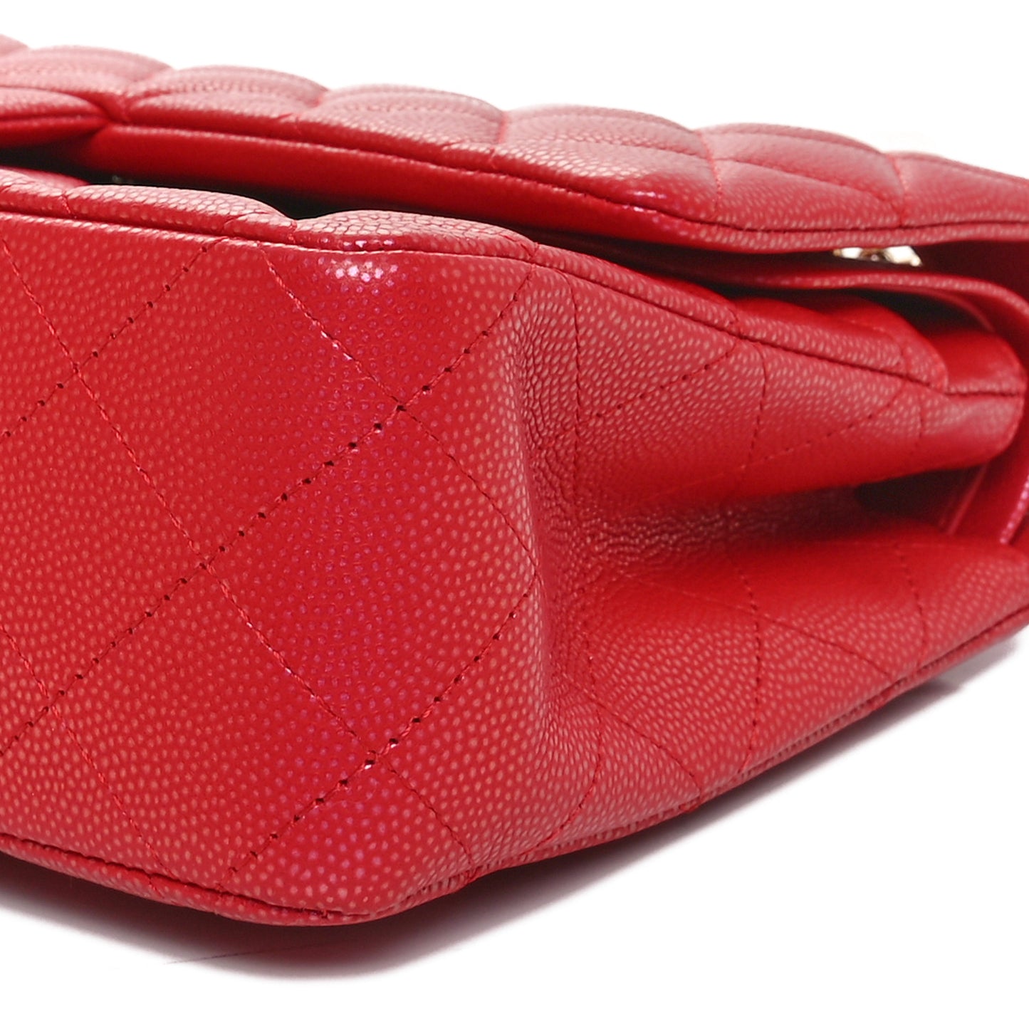 Iridescent  Caviar Quilted Medium Double Flap Red