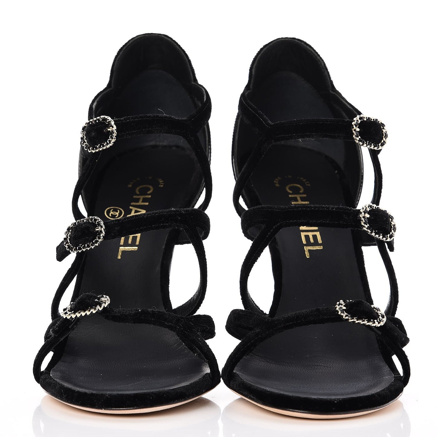 Velvet Patent Buckle CC Sandals 38.5 Black