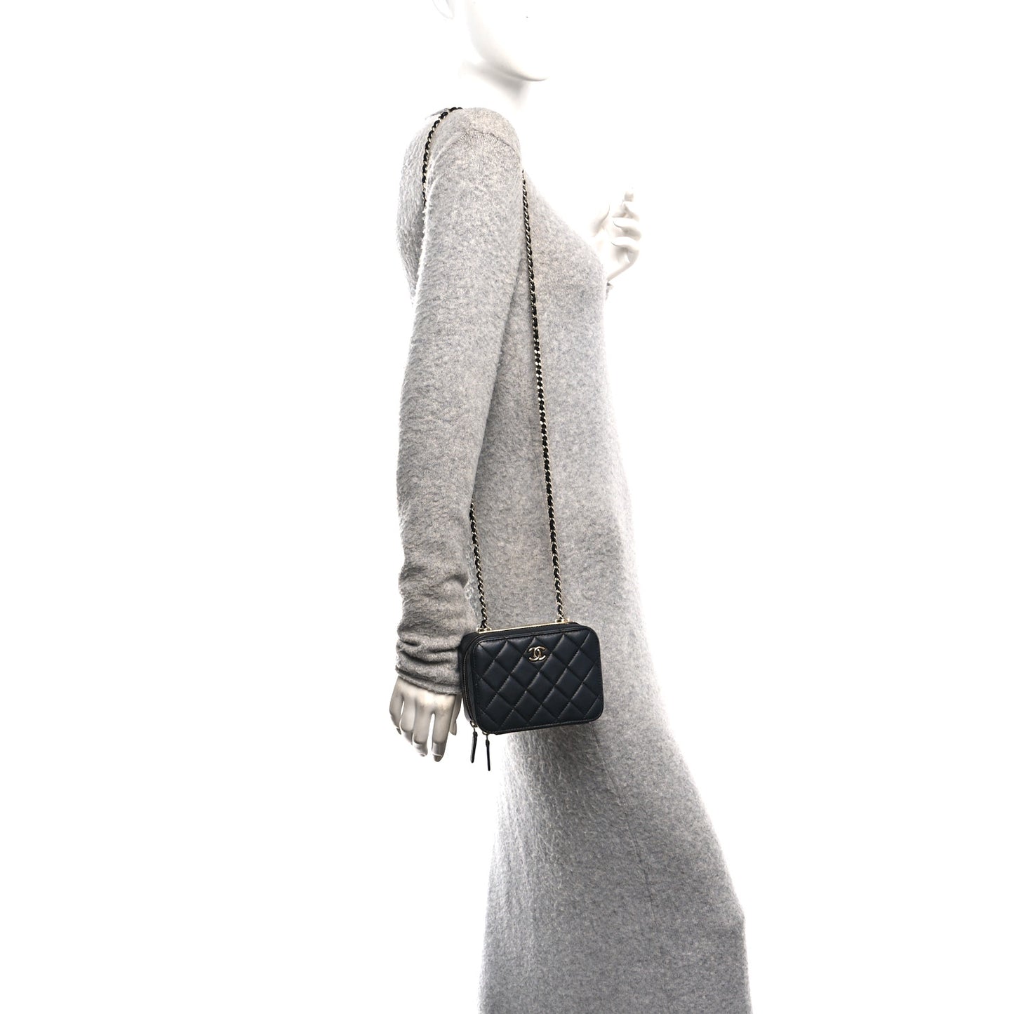 Lambskin Quilted Small Trendy CC Camera Case With Chain Navy