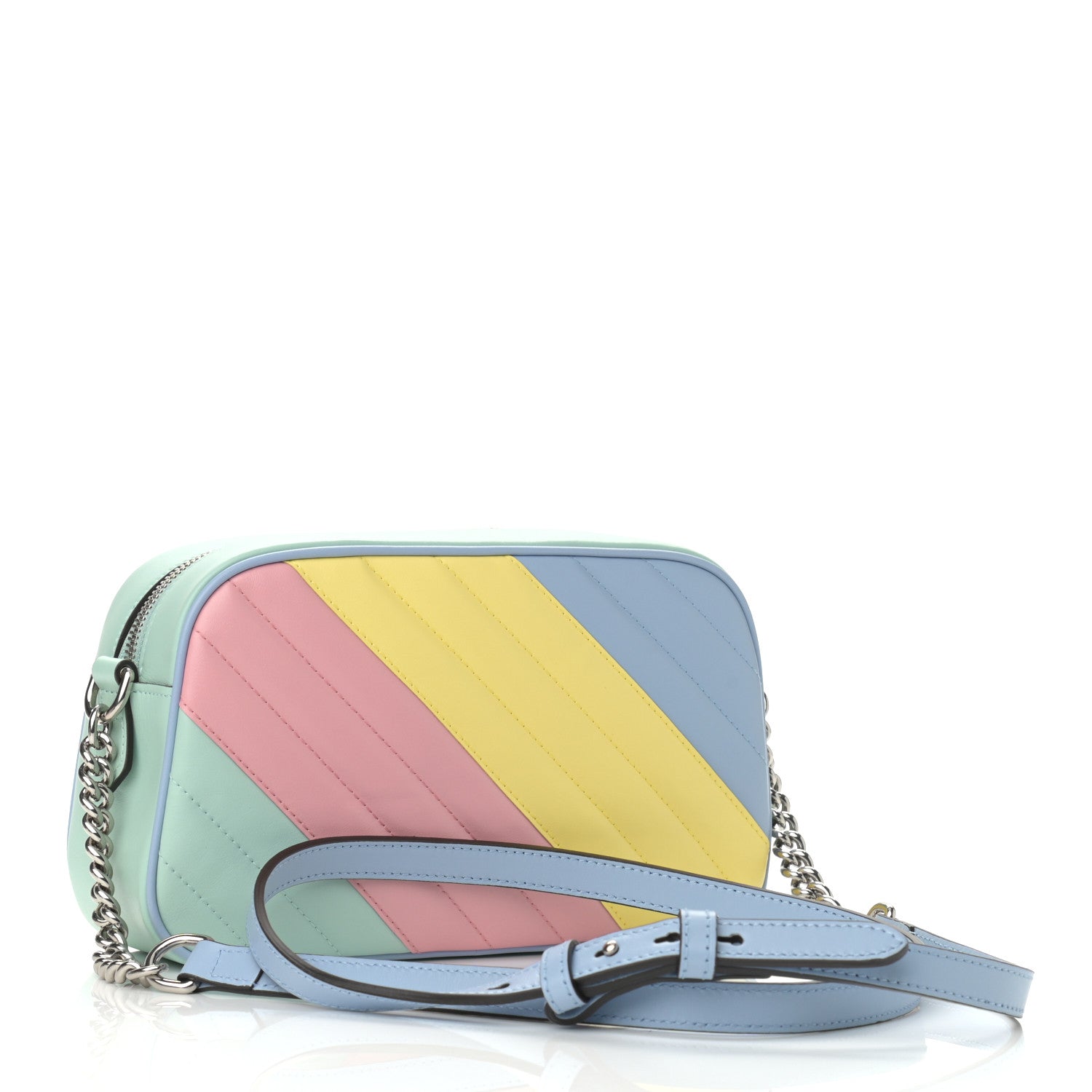 Gucci Calfskin Matelasse Diagonal Small GG Marmont Chain Shoulder Bag Multicolor Pastel 3 of 12