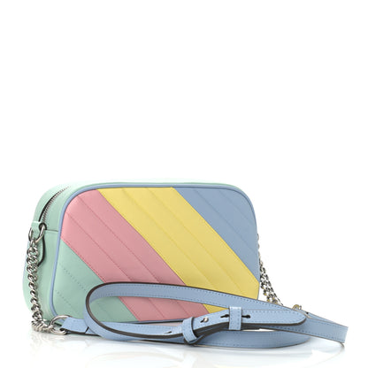 Gucci Calfskin Matelasse Diagonal Small GG Marmont Chain Shoulder Bag Multicolor Pastel 3 of 12
