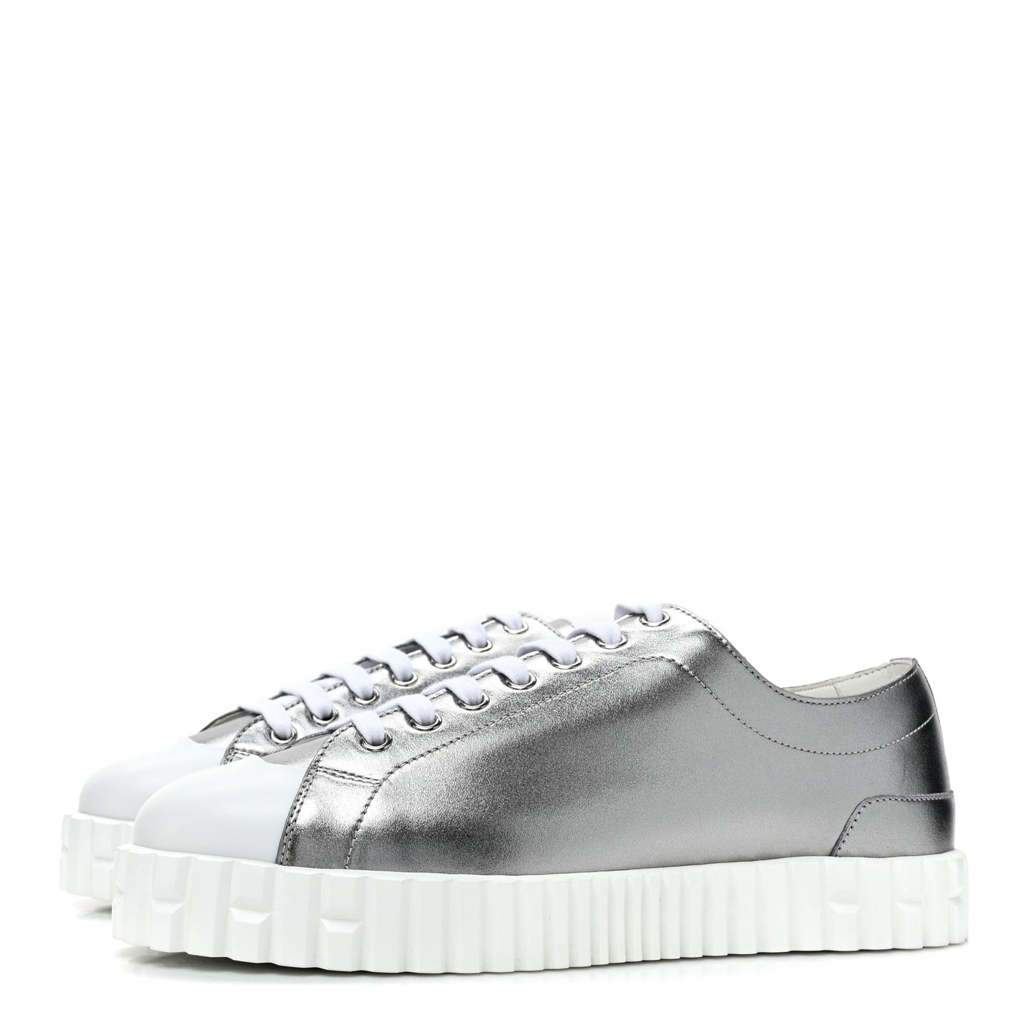 Metallic Calfskin Cross Sneakers 39 Silver