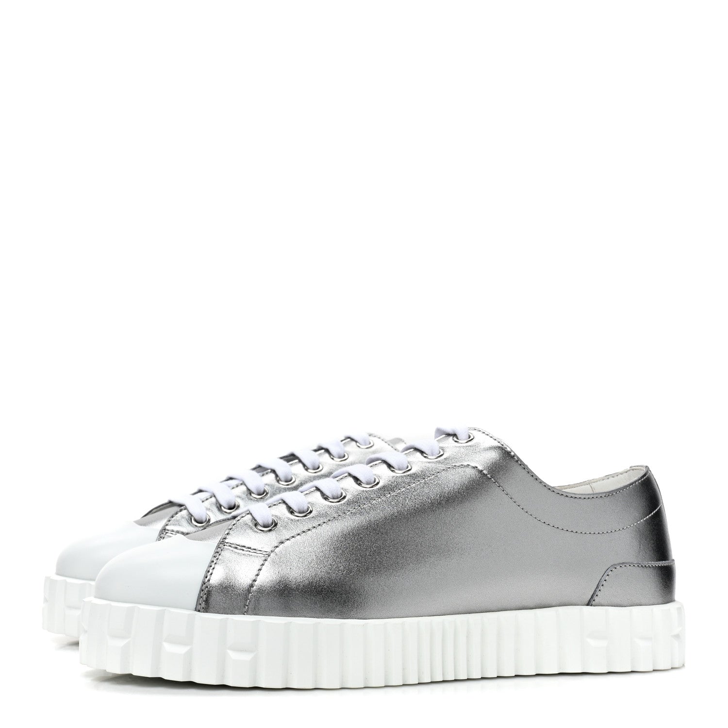 Hermes Metallic Calfskin Cross Sneakers 39 Silver 3 of 9