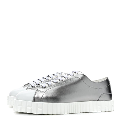 Hermes Metallic Calfskin Cross Sneakers 39 Silver 3 of 9