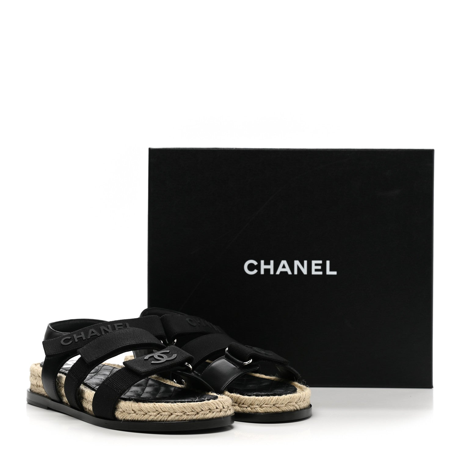 Chanel Stretch Fabric Lambskin CC Flat Sandals 37 Black 9 of 9
