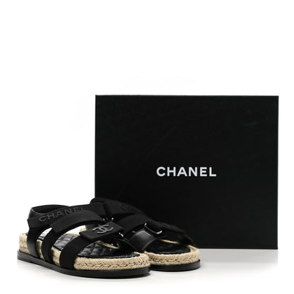 Chanel Stretch Fabric Lambskin CC Flat Sandals 37 Black 9 of 9