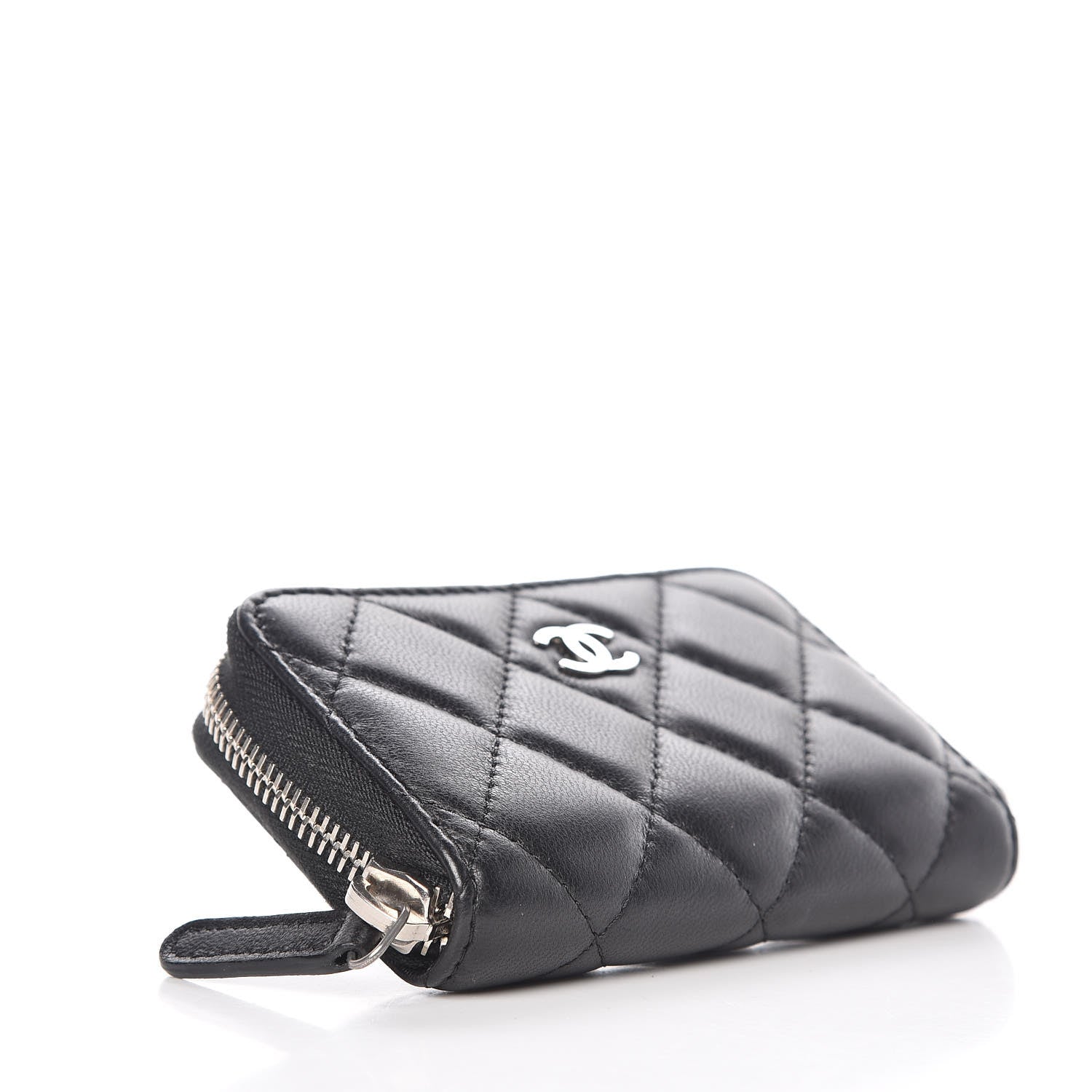 Chanel Lambskin Quilted Zip Around Coin Purse Wallet Black 4 of 8
