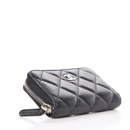 Chanel Lambskin Quilted Zip Around Coin Purse Wallet Black 4 of 8