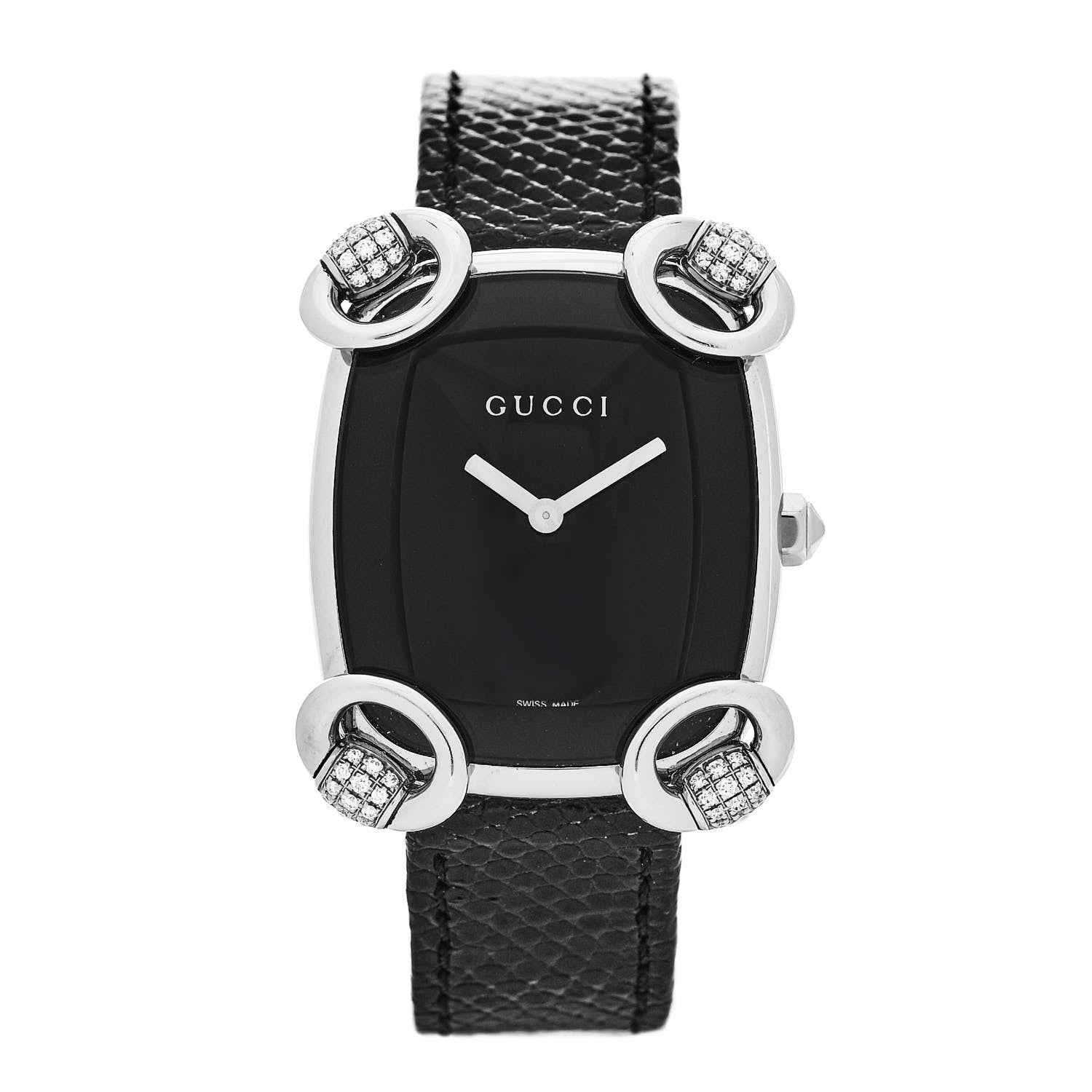 Gucci Stainless Steel Lizard Diamond 28mm Horsebit Quartz Watch Black 1 of 4