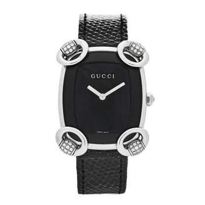 Gucci Stainless Steel Lizard Diamond 28mm Horsebit Quartz Watch Black 1 of 4