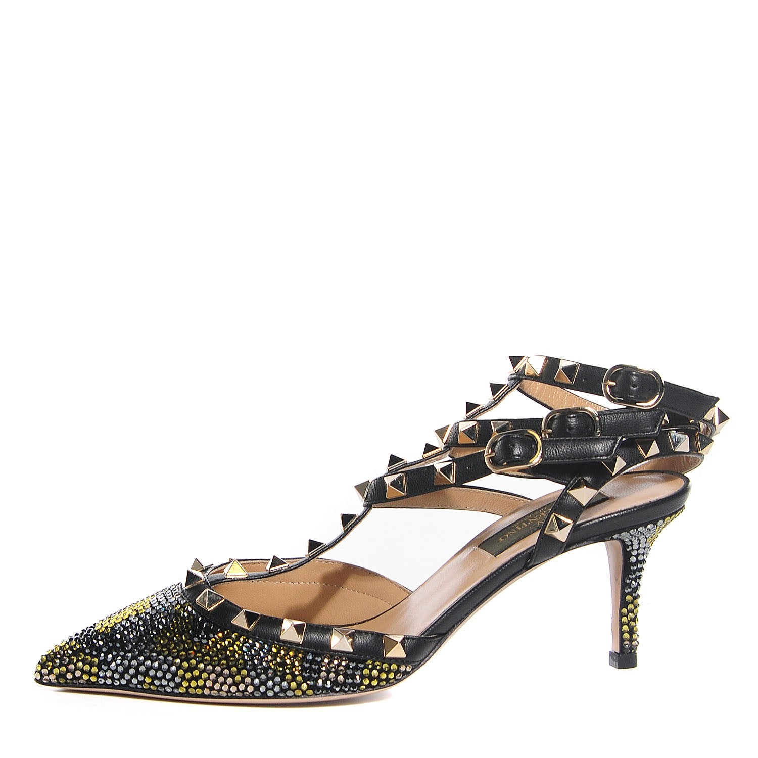 Valentino Garavani Crystal Camouflage Rockstud Ankle Strap 65mm Pumps 36 Black 1 of 6