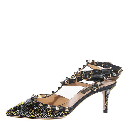 Valentino Garavani Crystal Camouflage Rockstud Ankle Strap 65mm Pumps 36 Black 1 of 6