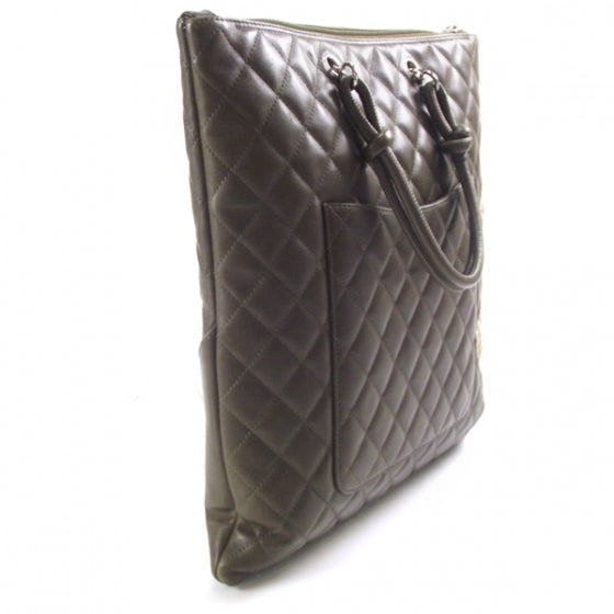 Calfskin Python Quilted Cambon Flat Tote Khaki