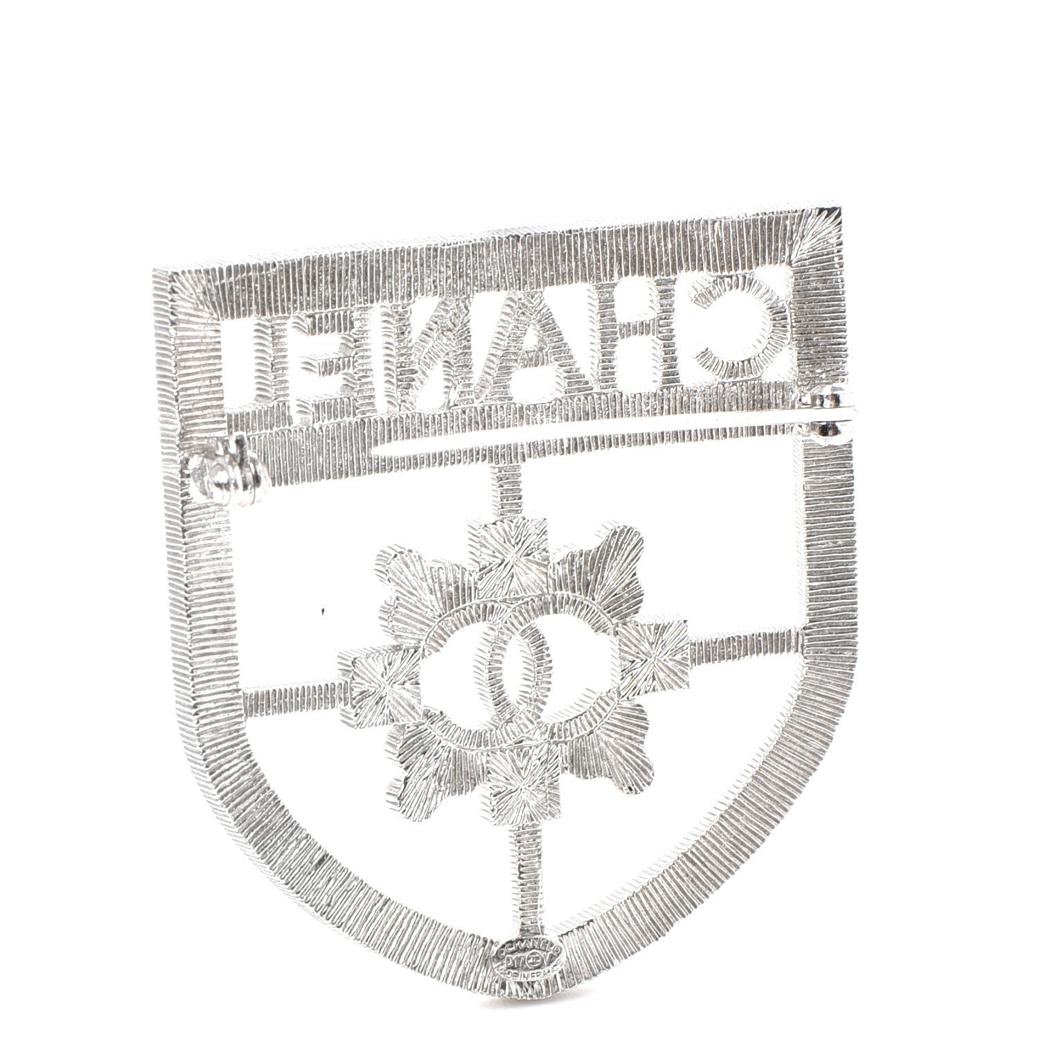 Chanel Swarovski Baguette Crystal CC Shield Brooch Silver 3 of 4