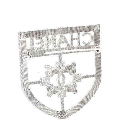 Chanel Swarovski Baguette Crystal CC Shield Brooch Silver 3 of 4