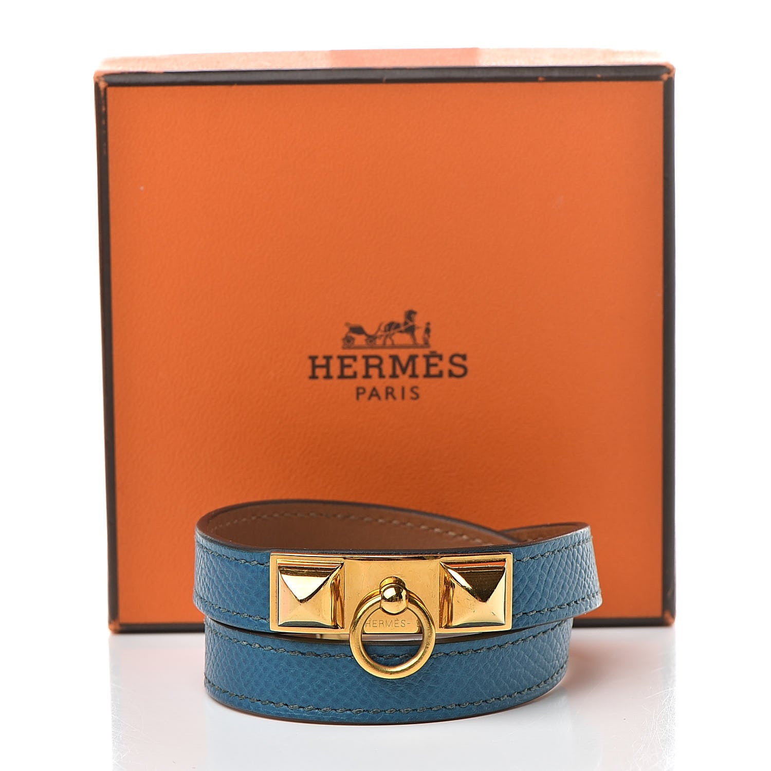 Hermes Epsom Rivale Double Tour Bracelet M Bleu Izmir 8 of 8