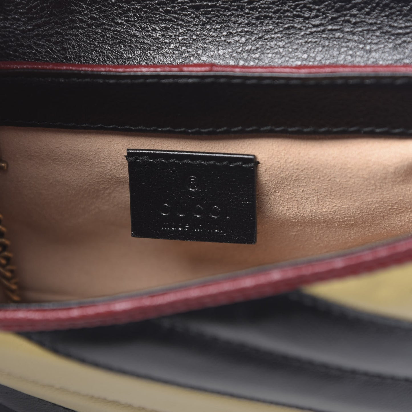 Vintage Effect Calfskin Matelasse Diagonal Striped Super Mini Torchon GG Marmont Shoulder Bag Black Beige