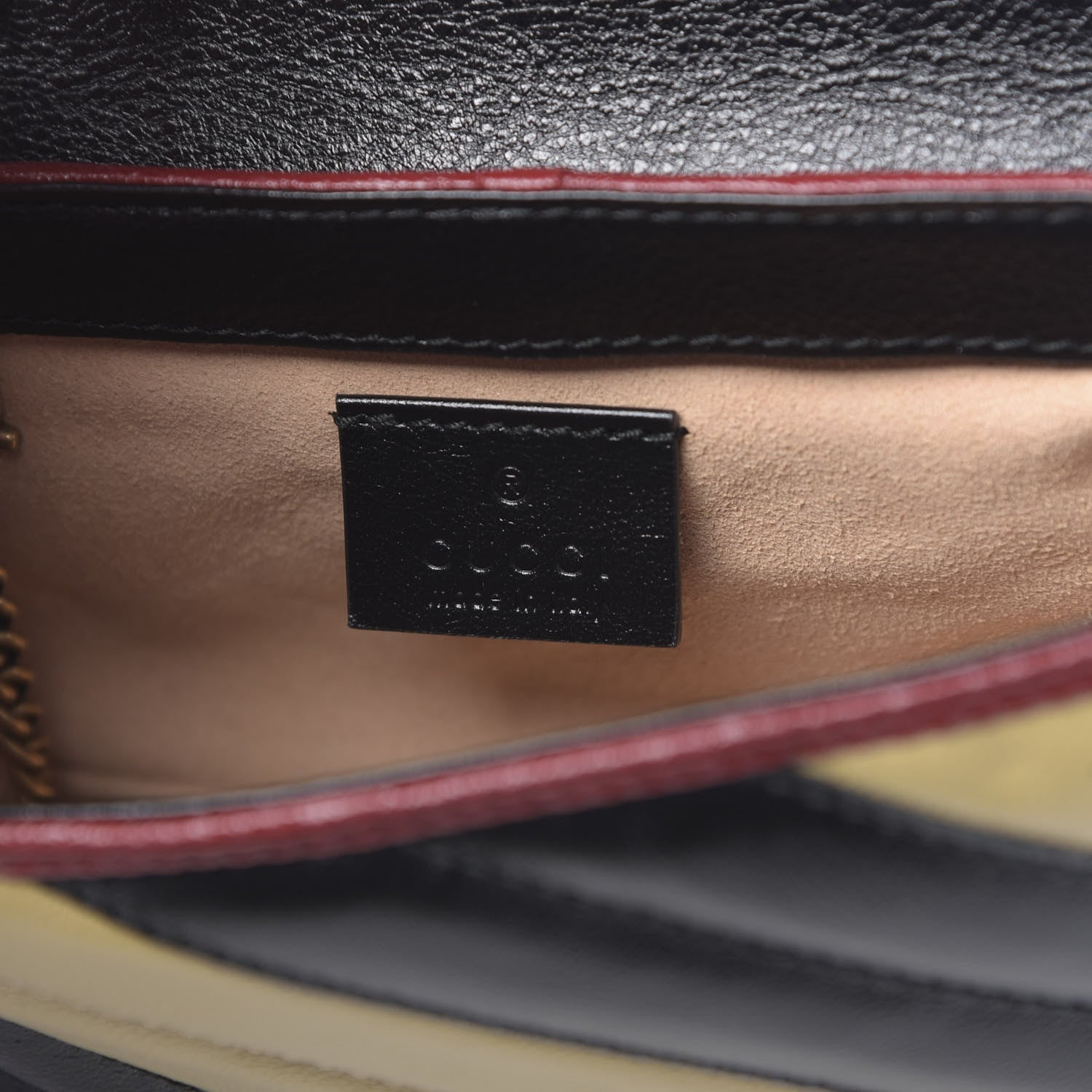 Gucci Vintage Effect Calfskin Matelasse Diagonal Striped Super Mini Torchon GG Marmont Shoulder Bag Black Beige 6 of 11