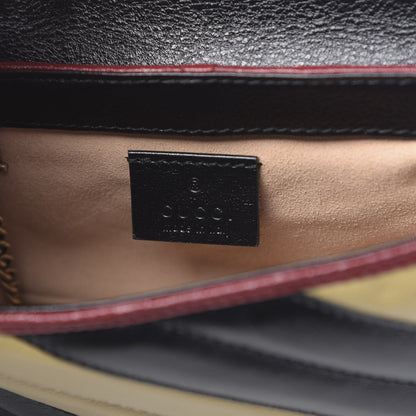 Gucci Vintage Effect Calfskin Matelasse Diagonal Striped Super Mini Torchon GG Marmont Shoulder Bag Black Beige 6 of 11