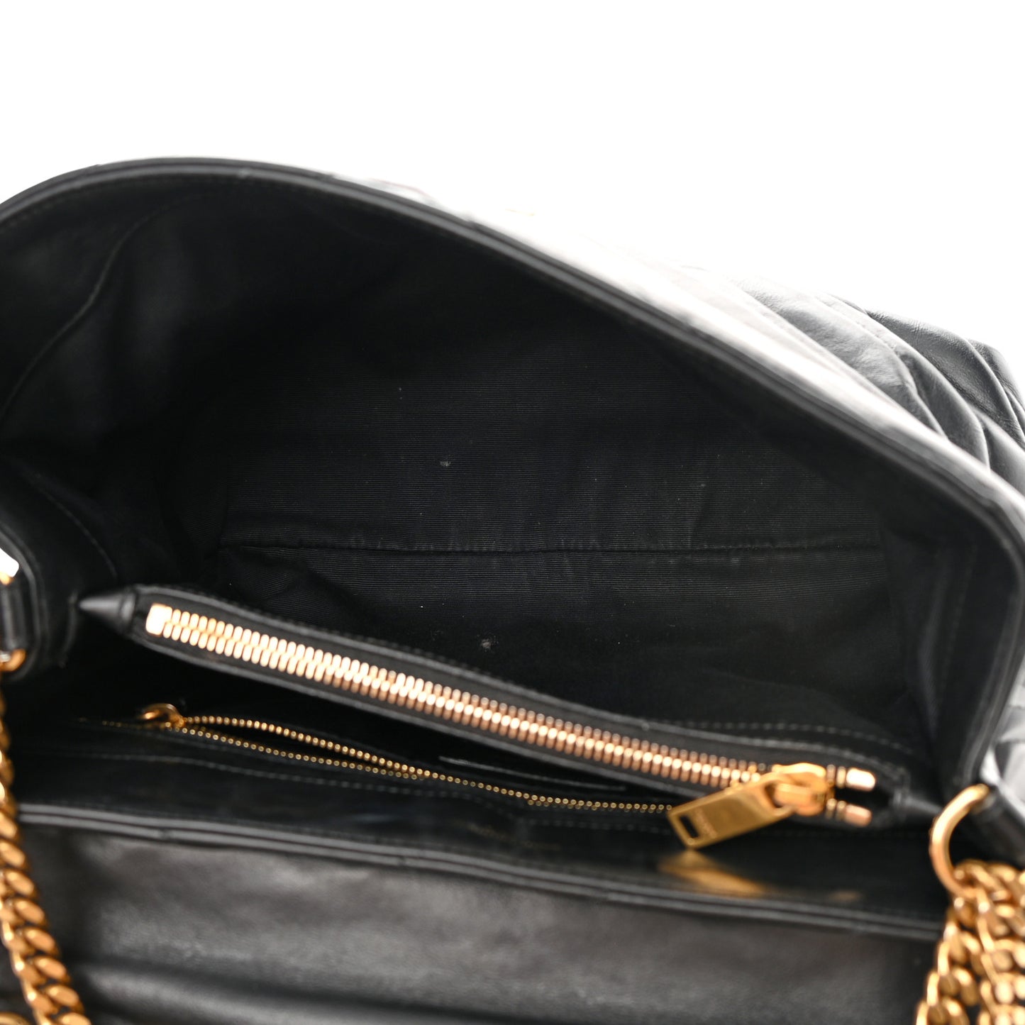 Calfskin Y Quilted Monogram Medium Loulou Chain Satchel Black