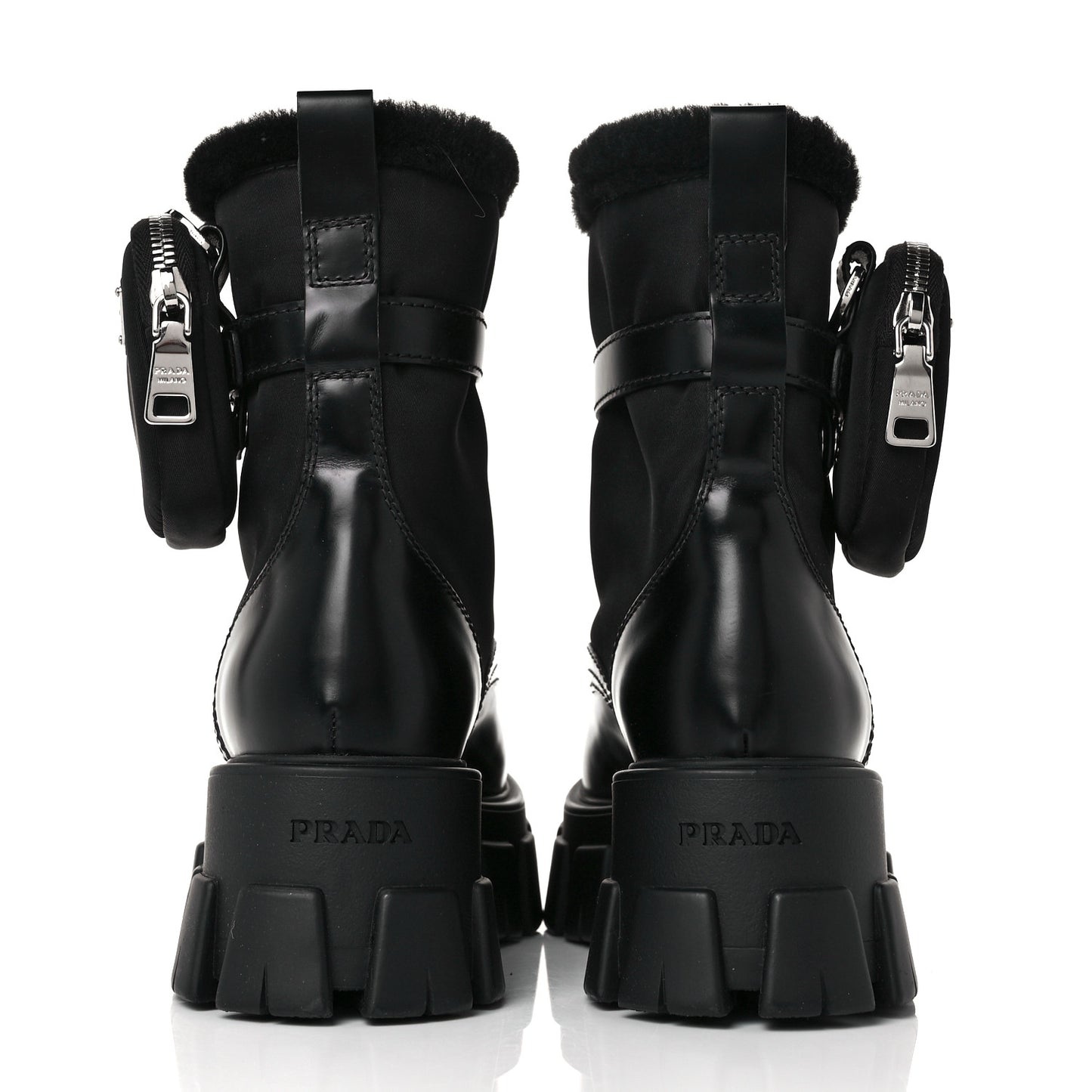 Spazzolato Rois Nylon Shearling Metal Triangle Logo Monolith Pouch Pocket 55mm Boots 36.5 Black