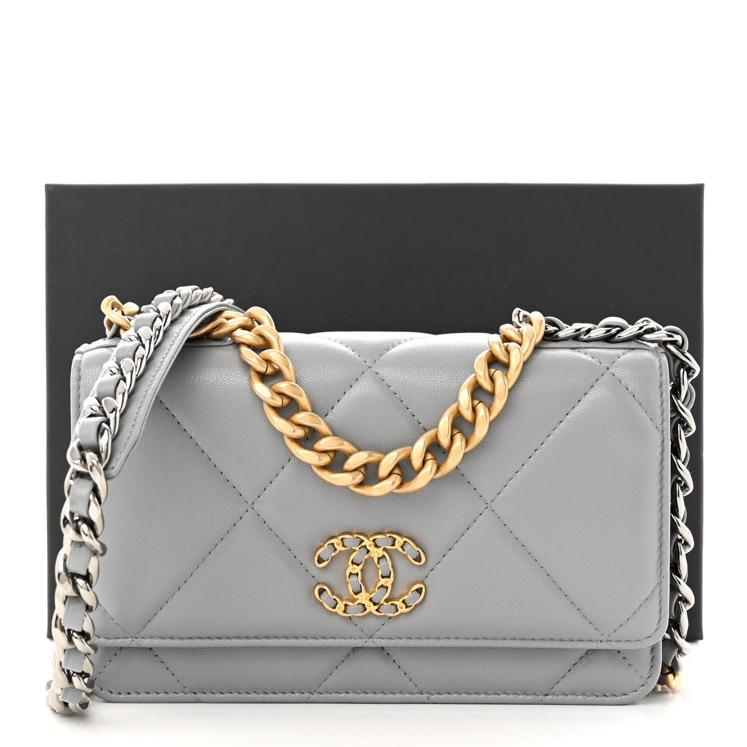 Chanel Lambskin Quilted Chanel 19 Wallet On Chain WOC Grey 12 of 12