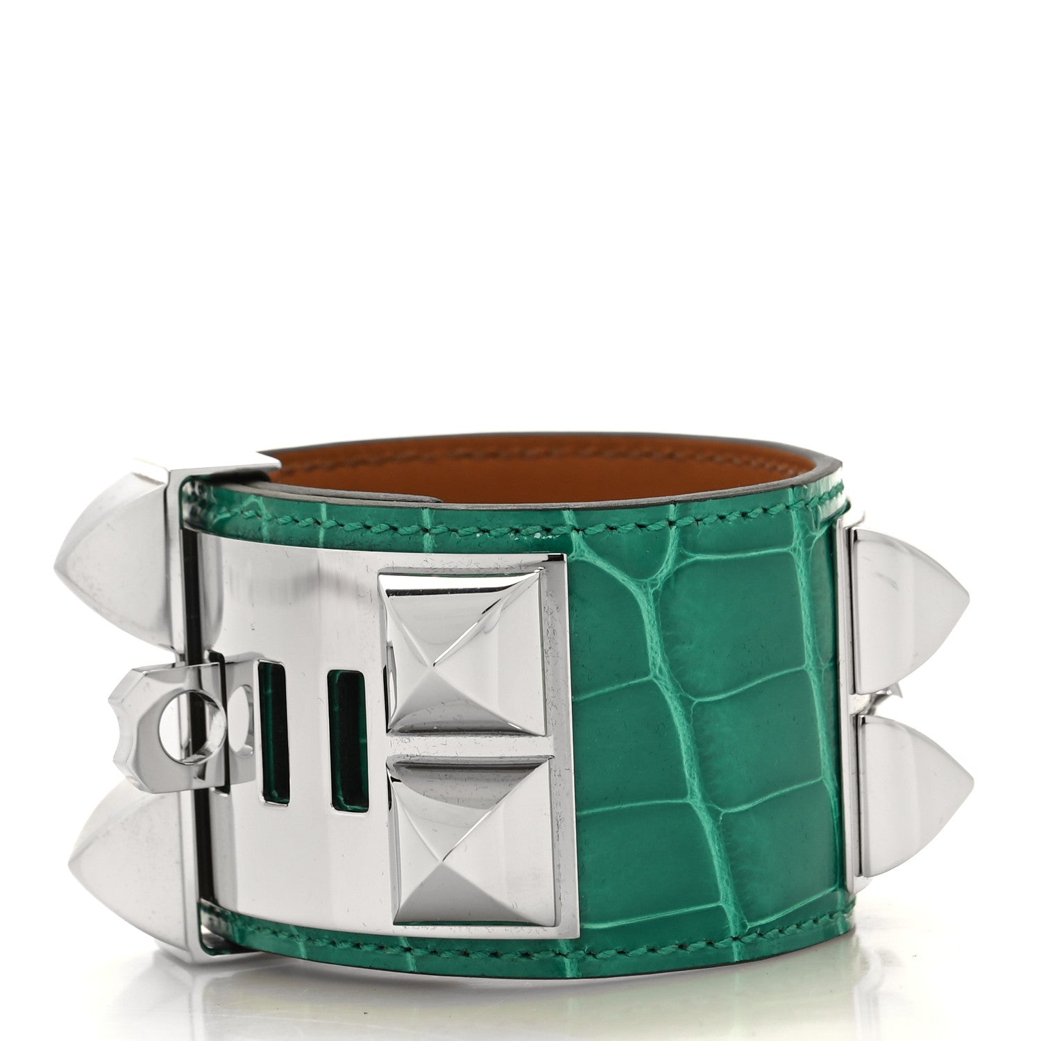 Hermes Shiny Alligator Collier De Chien CDC Bracelet T2 Vert Jade 3 of 6