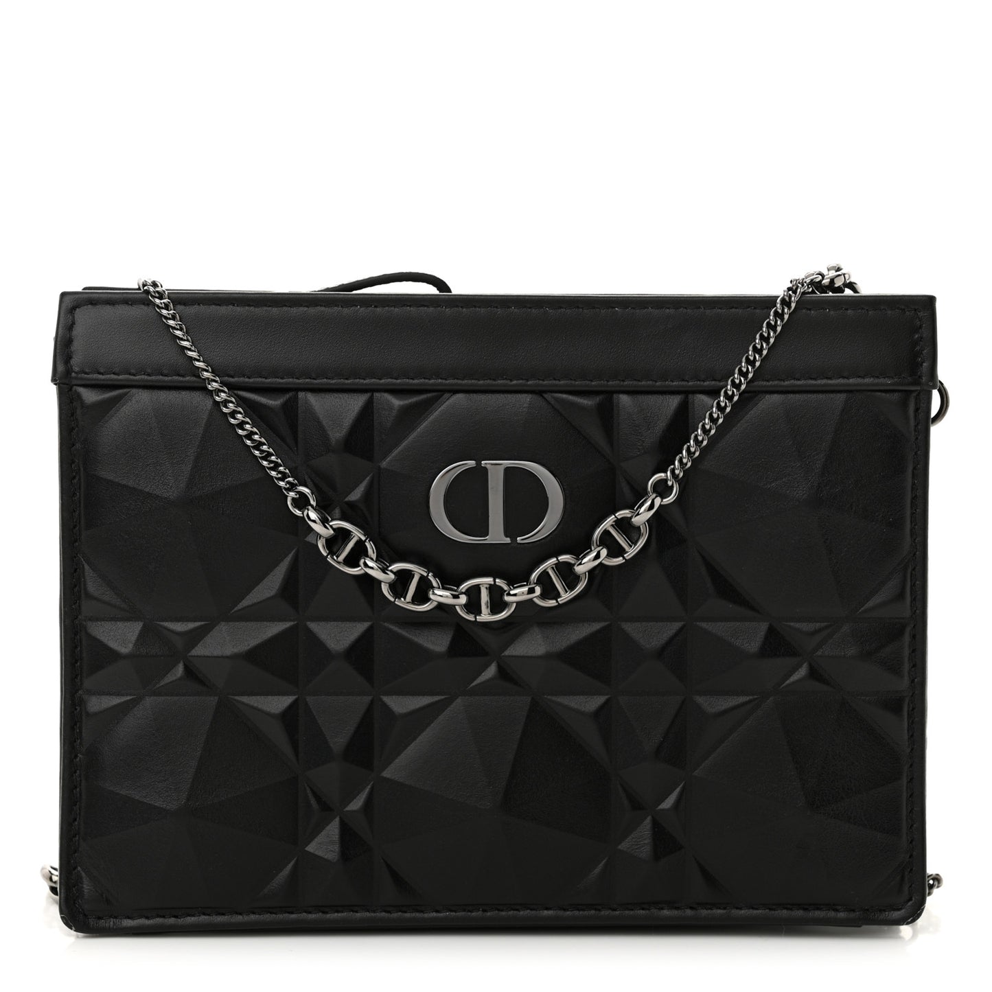 Calfskin Macrocannage Diamond Caro Zipped Pouch With Chain Black
