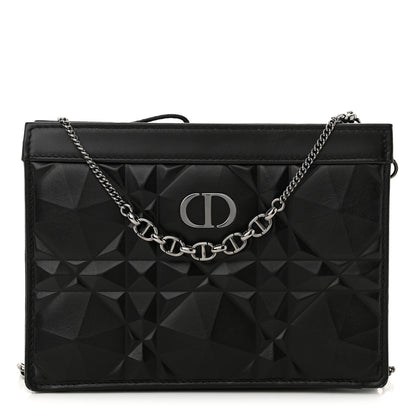 Christian Dior Calfskin Macrocannage Diamond Caro Zipped Pouch With Chain Black 1 of 13