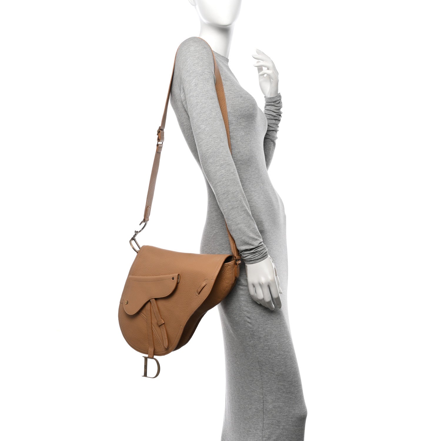 Christian Dior Grained Calfskin Saddle Messenger Bag Beige 2 of 13