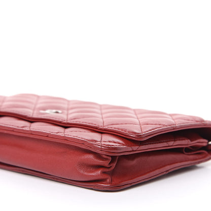 Chanel Lambskin Quilted Wallet On Chain WOC Red 10 of 15