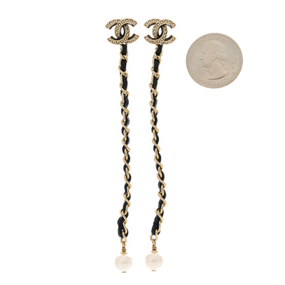 Chanel Lambskin Chain Crystal Pearl CC Drop Earrings Gold 2 of 5