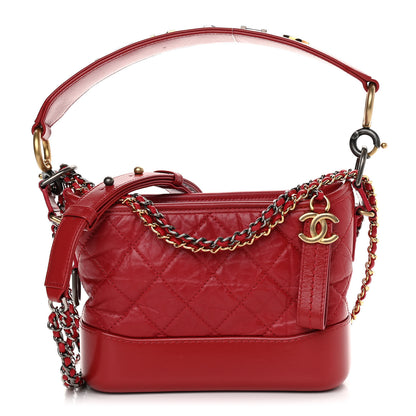Chanel Aged Calfskin Quilted Small Gabrielle Logo Hobo Red 1 of 11
