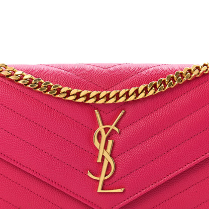 Saint Laurent Grain De Poudre Matelasse Chevron Monogram Chain Wallet Bubblegum 9 of 14