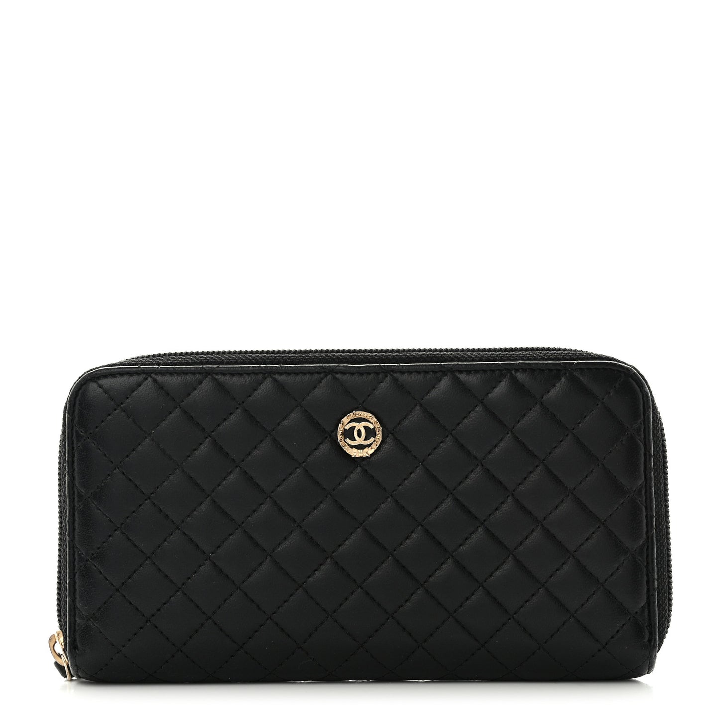 Lambskin Micro Quilted Zip Wallet Black
