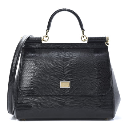 Dolce & Gabbana Iguana Calfskin Embossed Medium Miss Sicily Satchel Black 1 of 10