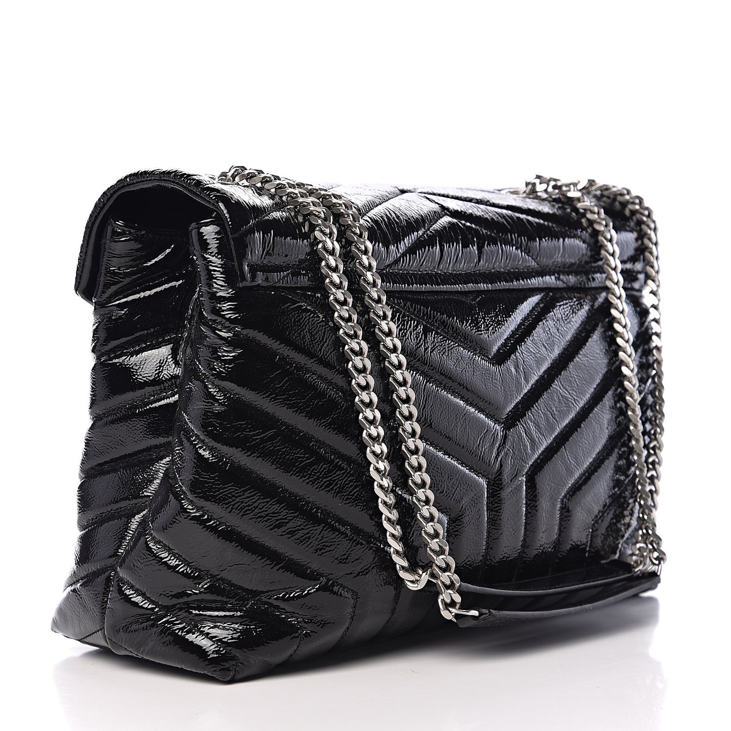 Patent Y Quilted Monogram Medium Loulou Chain Satchel Black