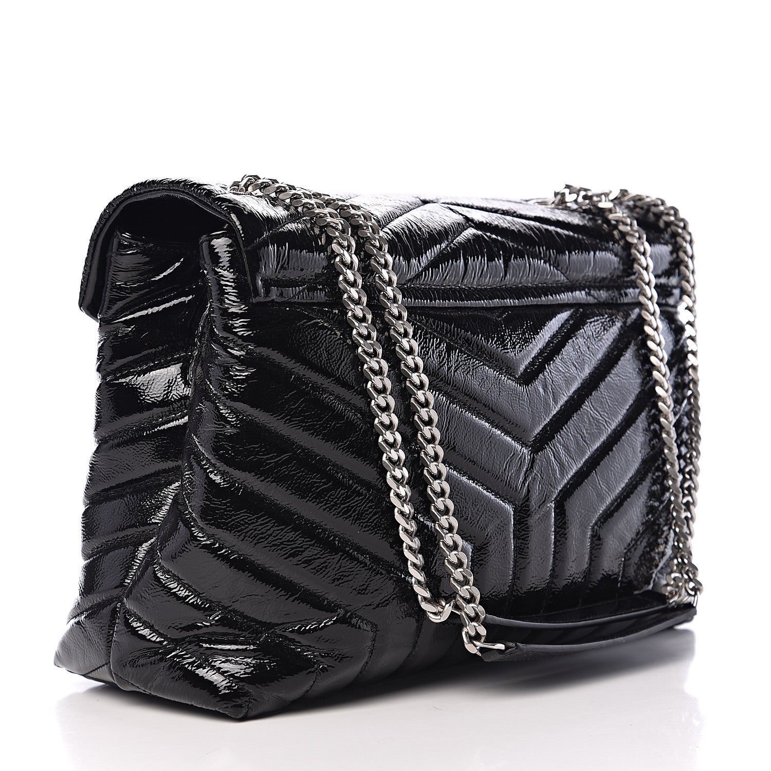 Saint Laurent Patent Y Quilted Monogram Medium Loulou Chain Satchel Black 2 of 9