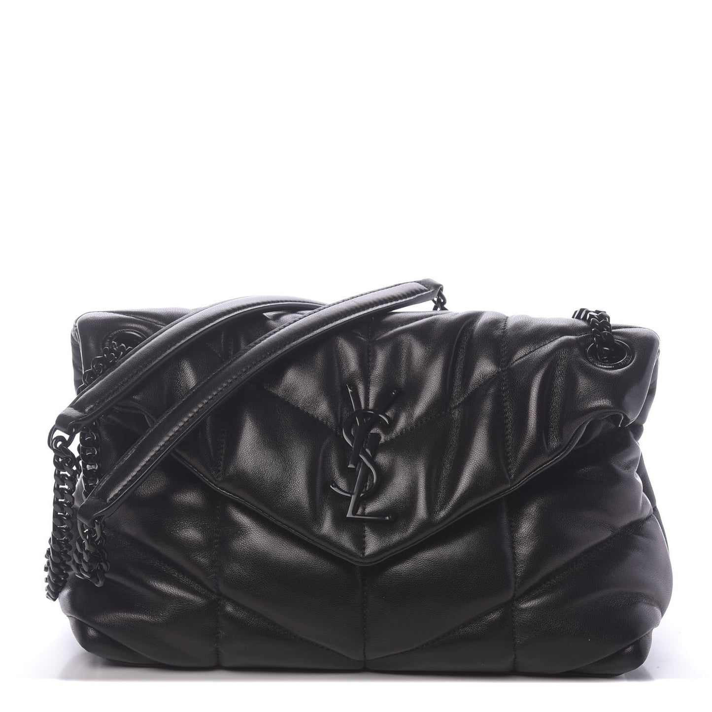 Lambskin Quilted Small Loulou Puffer Monogram Chain Satchel Black